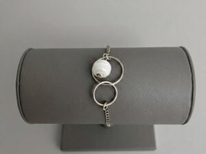 Bracelet Argent 925 et Perle de Murano Cristalline - Blanc Opaque et Transparent