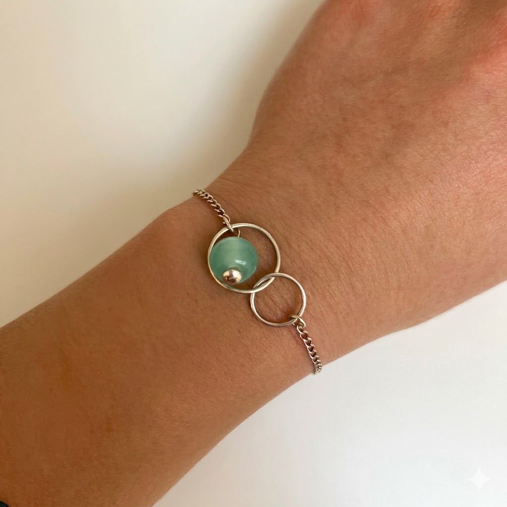 Bracelet Argent 925 et Perle Verre de Murano - Vert Menthe Givré – Image 2