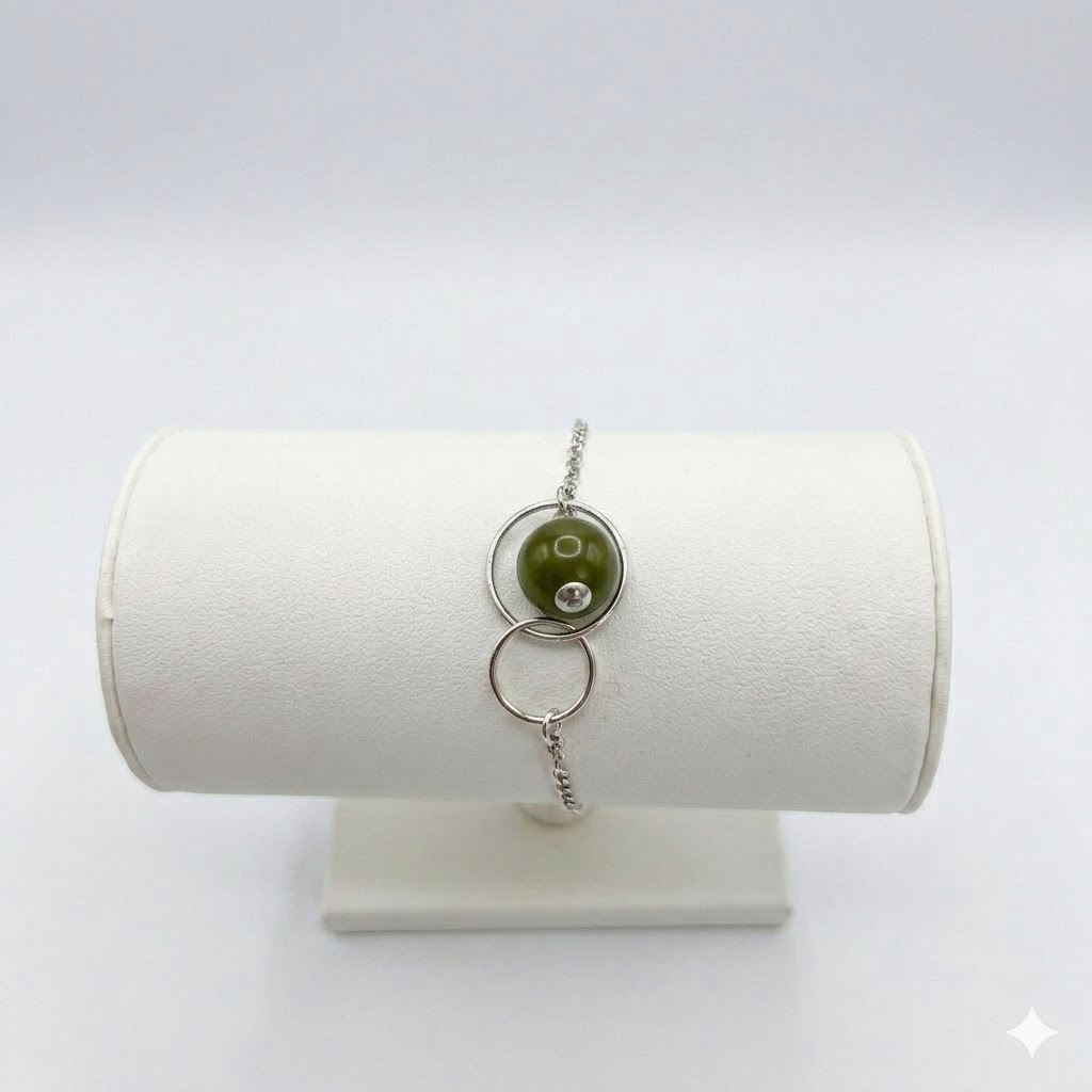 Bracelet Argent 925 et Perle de Murano Vert Olive – Élégance Organique
