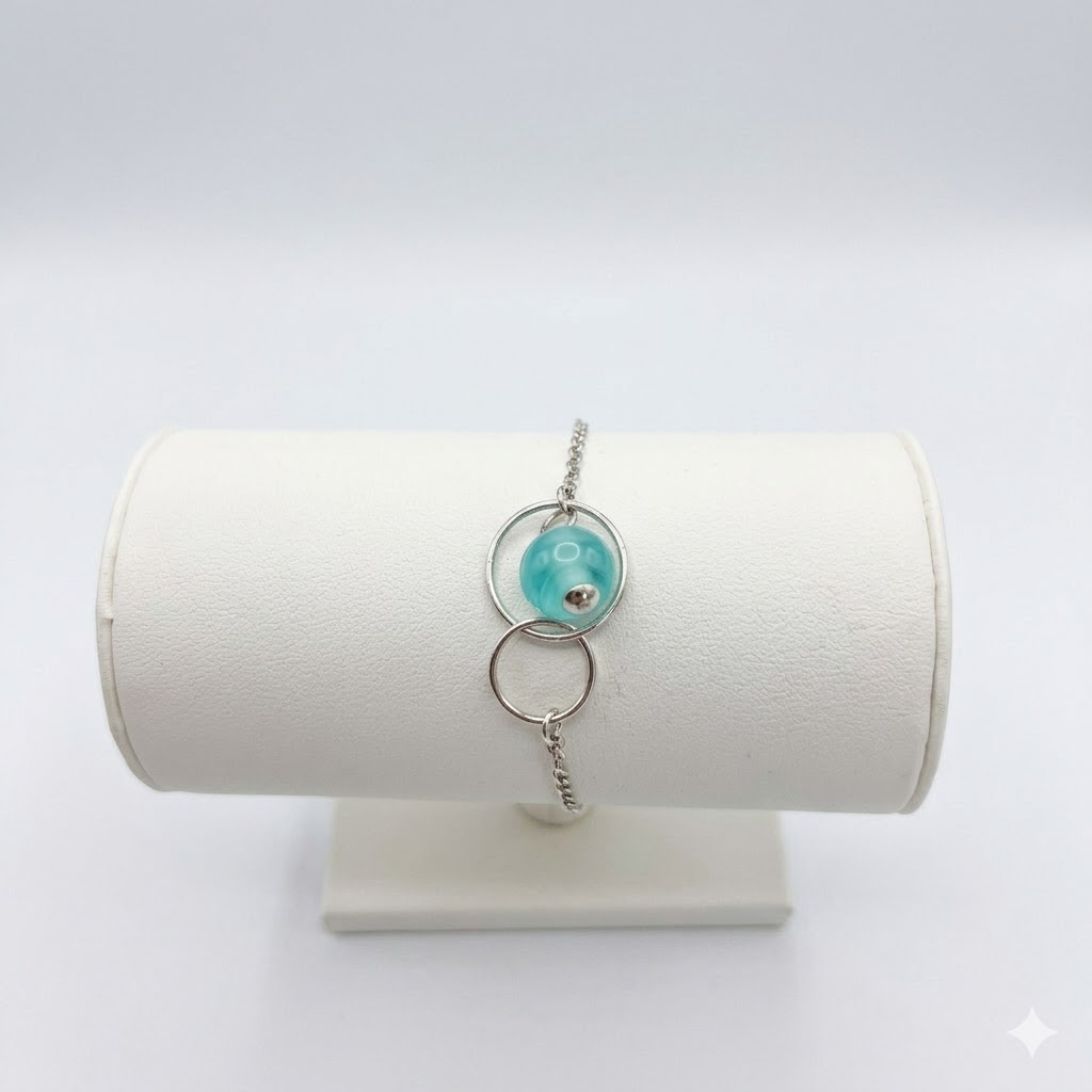 Bracelet Argent 925 et Perle Verre de Murano - Vert Menthe Givré