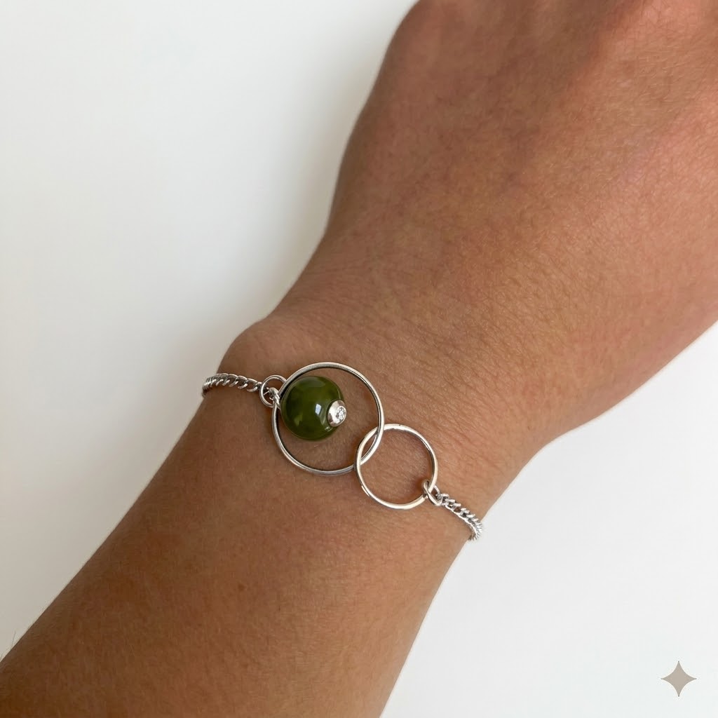 Bracelet Argent 925 et Perle de Murano Vert Olive – Élégance Organique – Image 2