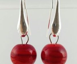 boucle oreilles goutte argent perle rouge