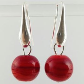 boucle oreilles goutte argent perle rouge