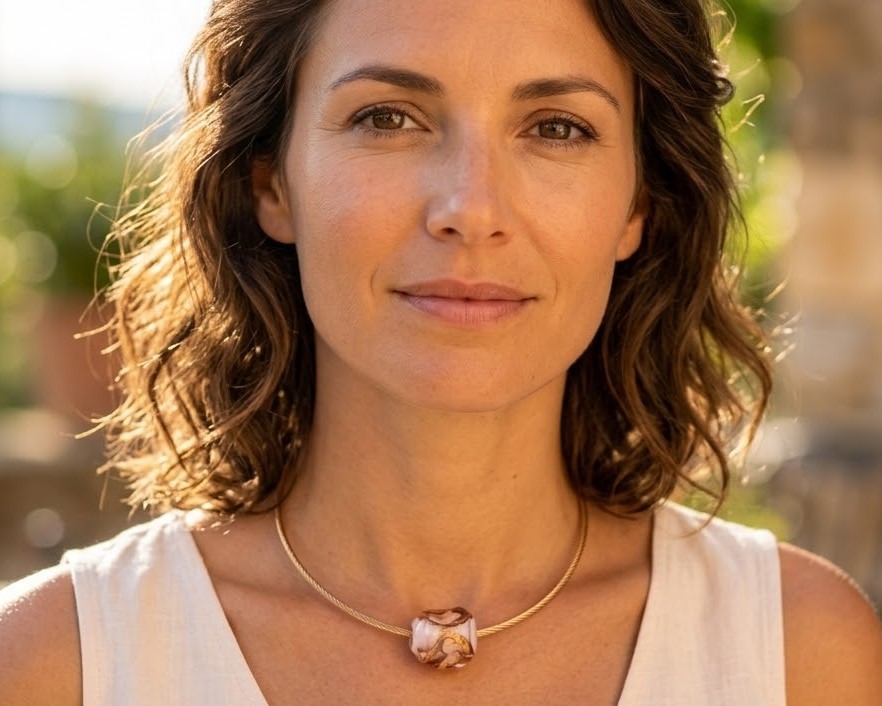 Collier Cable acier rosé - Perle en verre Filées au Chalumeau – Image 2