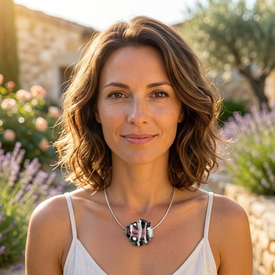 Collier cable en argent et perle en verre de Venise noir et blanc Pushi – Image 3