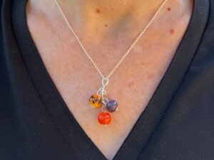 Collier createur unique argent perle en verre Murano orange violet