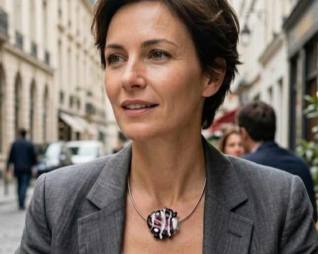 Collier cable en argent et perle en verre de Venise noir et blanc Pushi – Image 2