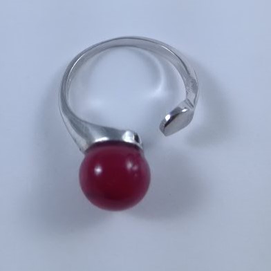 Bague en argent réglable avec perle de verre de Murano coloris rouge Emma – Image 3