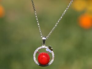 Collier en argent 925 bijoux Pushi collier unique artisanal avec une perle de verre Murano rouge fabriqué au chalumeau en France artisan d'art subbiotto