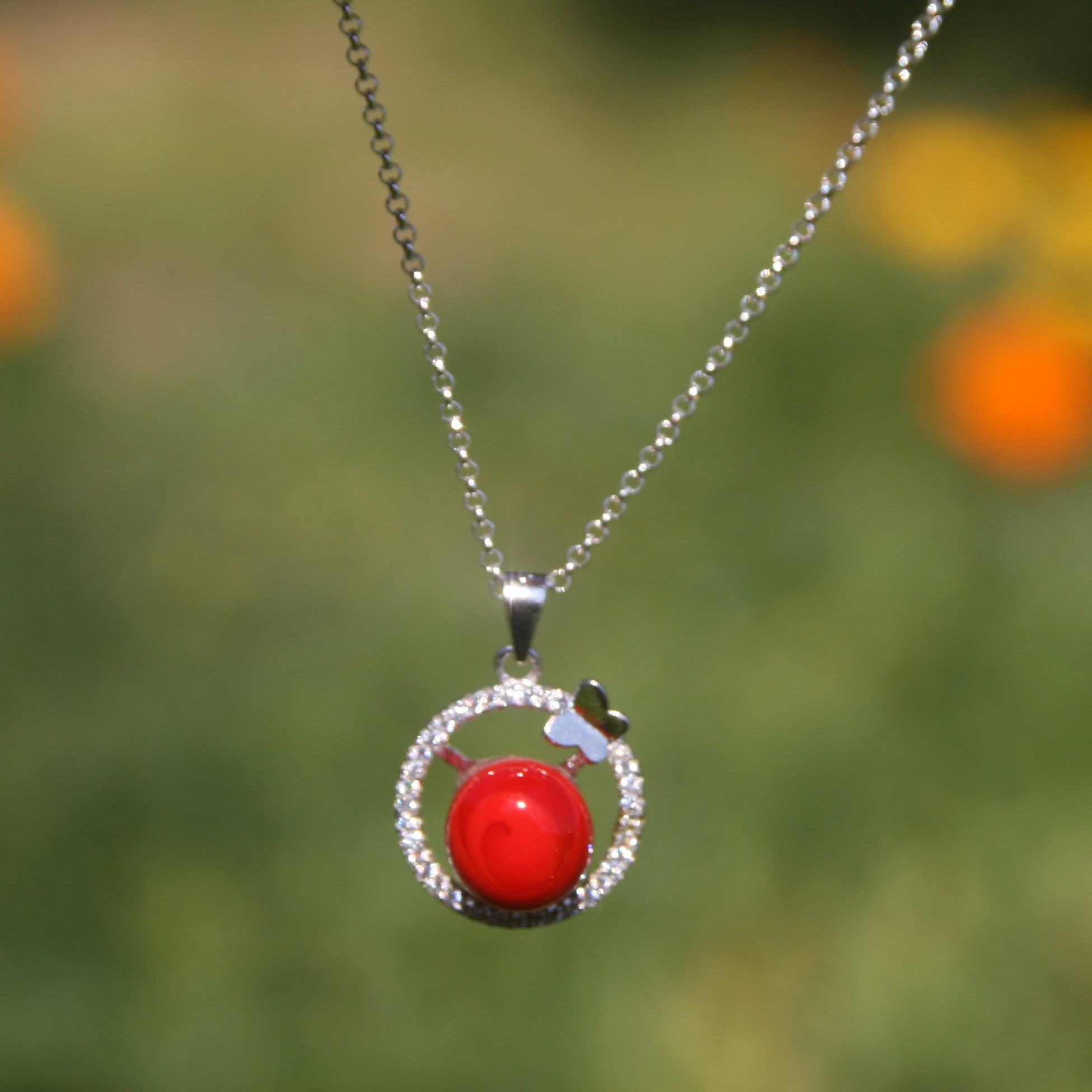 Collier en argent 925 bijoux Pushi collier unique artisanal avec une perle de verre Murano rouge fabriqué au chalumeau en France artisan d'art subbiotto