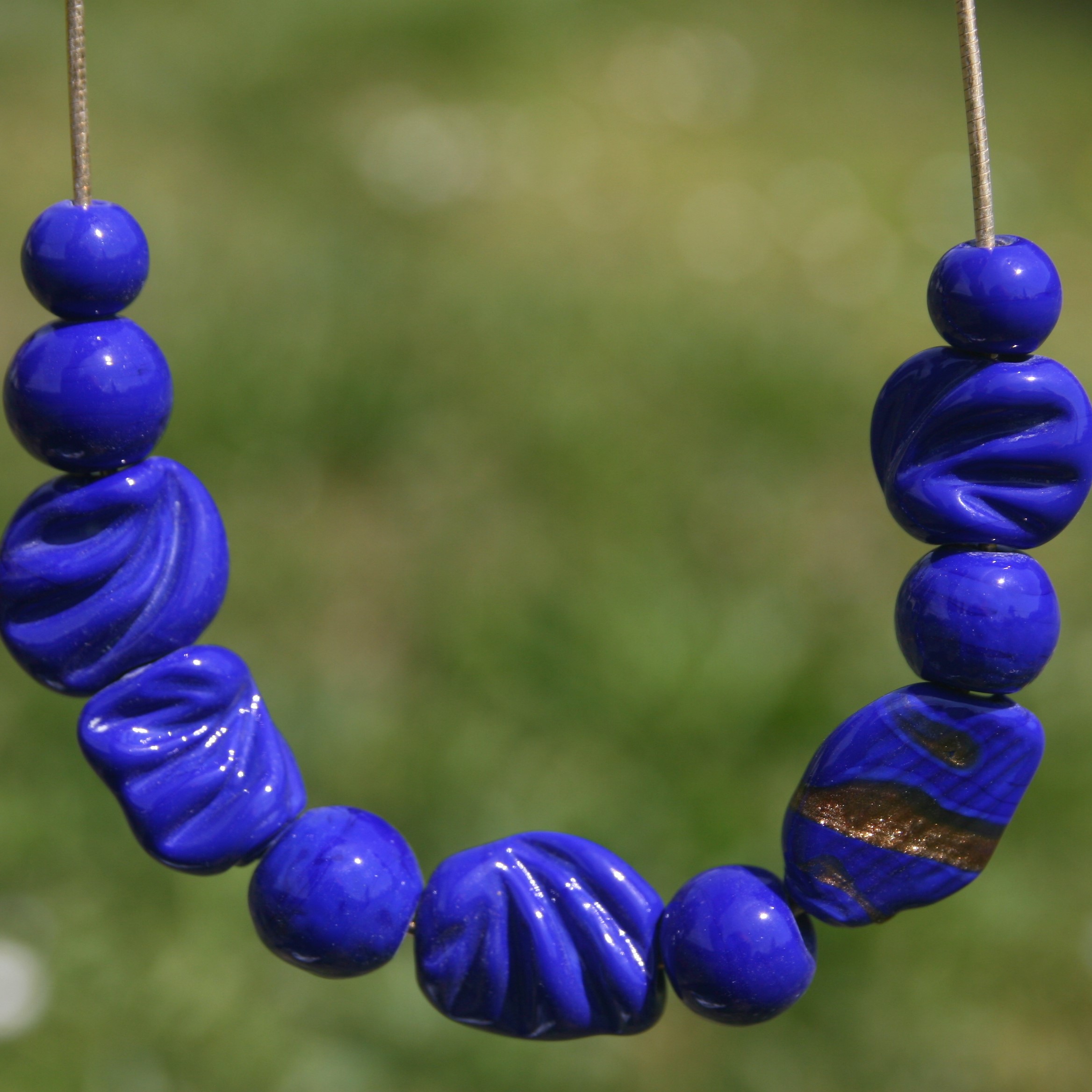 collier bleu en plaqué or murano