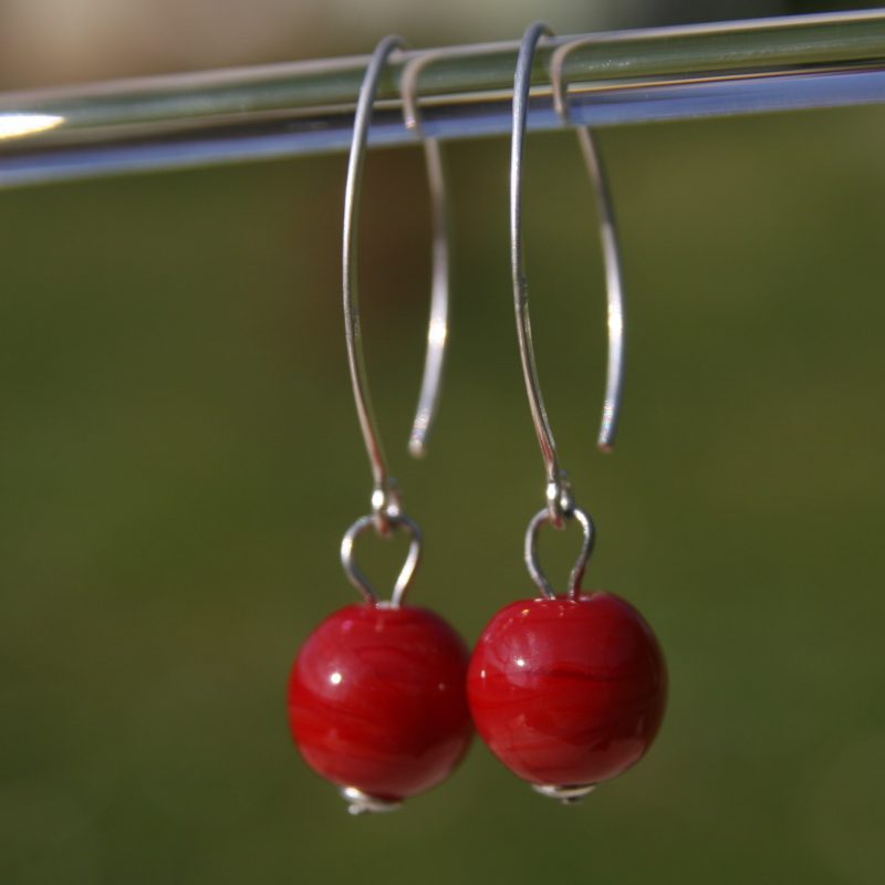 boucles d'oreilles en argent perle rouge murano