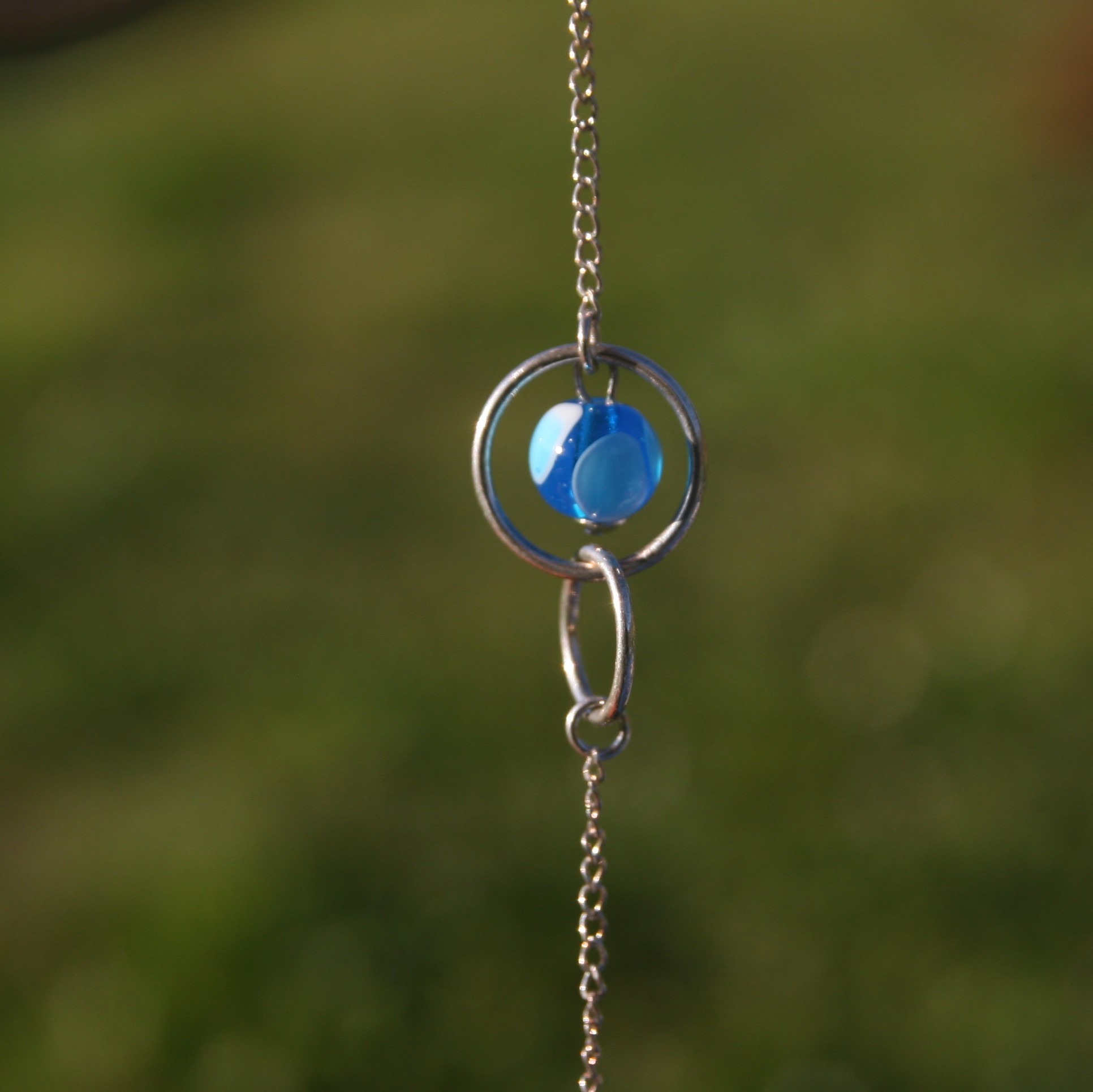 bracelet double anneau argent perle verre turquoise