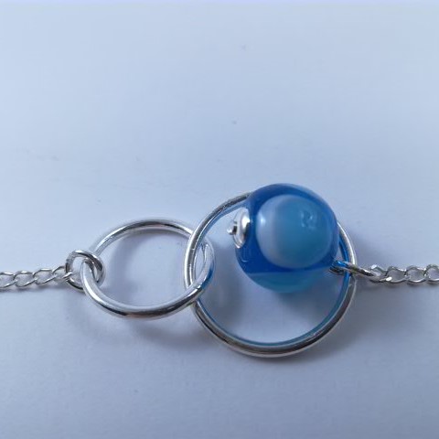 bracelet double anneau argent perle verre turquoise