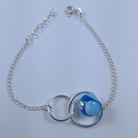 bracelet double anneau argent perle verre turquoise