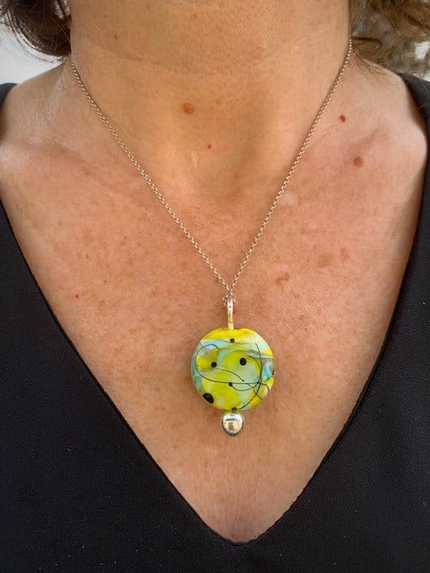 Pushi artisan art pendentif en verre Venise jaune