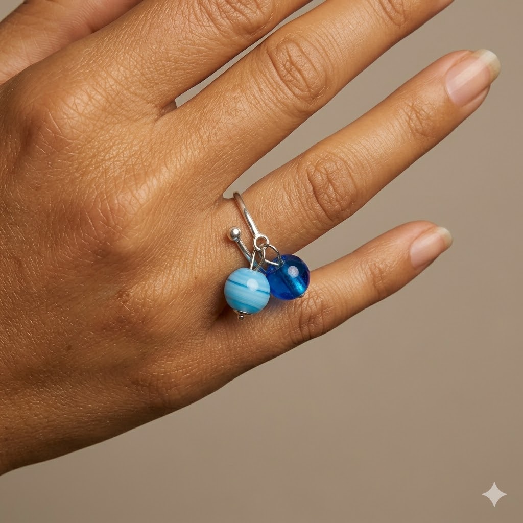 Bague réglable argent925 perles Murano glass bleu Estelle