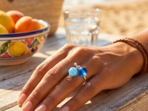 Pushi-bague-argent-925-perle-en-verre-Murano-bleu-turquoise-et-transparent