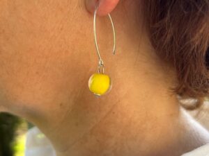 Pushi boucle argent perle en verre Murano transparent jaune