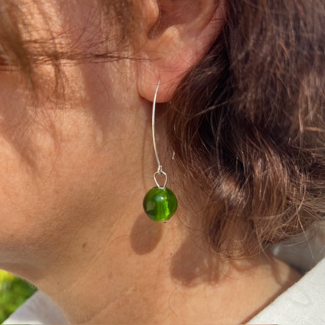 Pushi boucle argent perle en verre Murano transparente verte