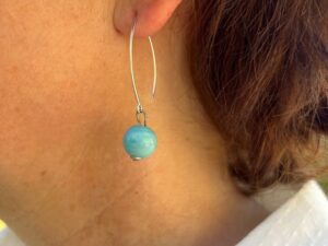 Pushi boucle oreille crochet argent perle en verre Murano bleu turquoise clair