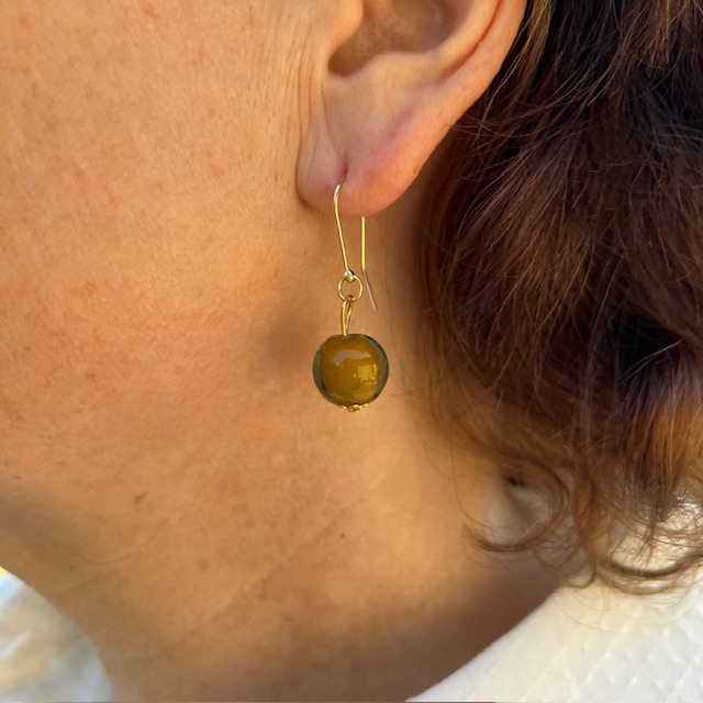 Pushi boucle oreille plaqué or perle en verre Murano tendance bohemian chic