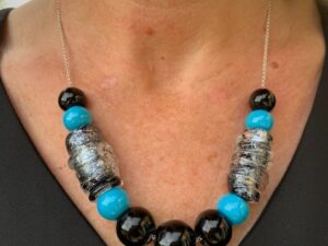 Pushi collier excellence verre murano turquoise et noir narbonne