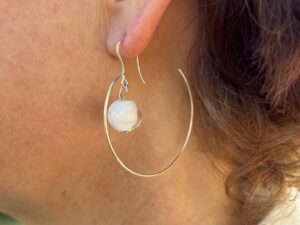 Créole argent perle en verre Murano transparente blanc