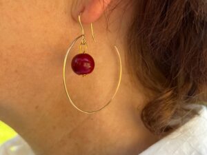 Créole plaqué or perle en verre Murano rouge bordeaux cadeau maman