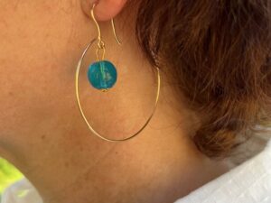 Créole plaqué or perle en verre Murano turquoise bleu pour femme chic