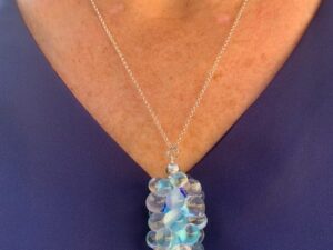 Pushi sautoir perle bleu bulles de verre artisanales