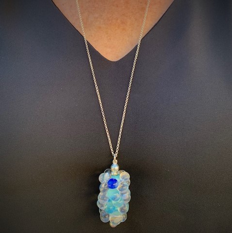 Pushi sautoir perle bulles de verre artisanale bleu(1)
