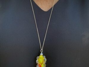 Pushi sautoir perle bulles de verre artisanale jaune orange