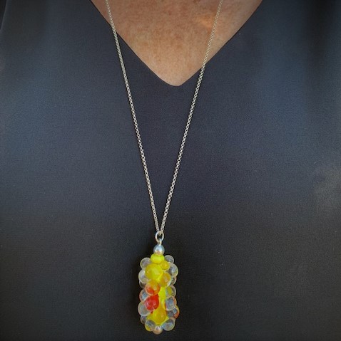 Pushi sautoir perle bulles de verre artisanale jaune orange