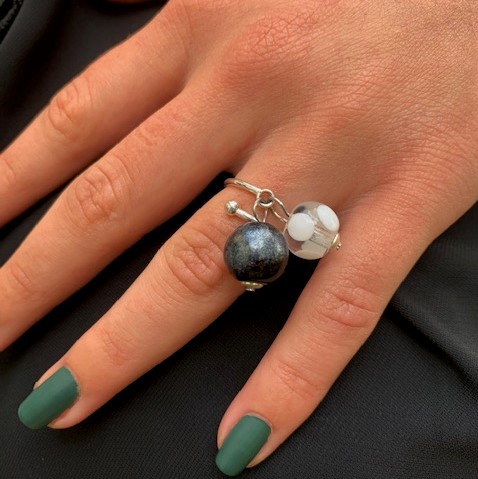 bague argent deux perles de verre Toulouse
