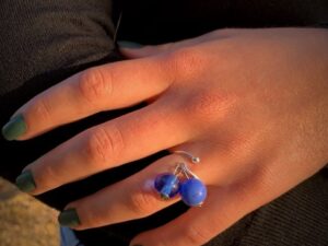 bague argent deux perles de verre bleue Murano bague argent deux perles de verre bleue Murano