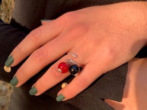 bague argent deux perles de verre noir rouge bague argent deux perles de verre noir rouge