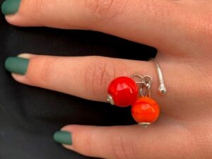 bague argent deux perles de verre orange et rouge bague argent deux perles de verre orange et rouge