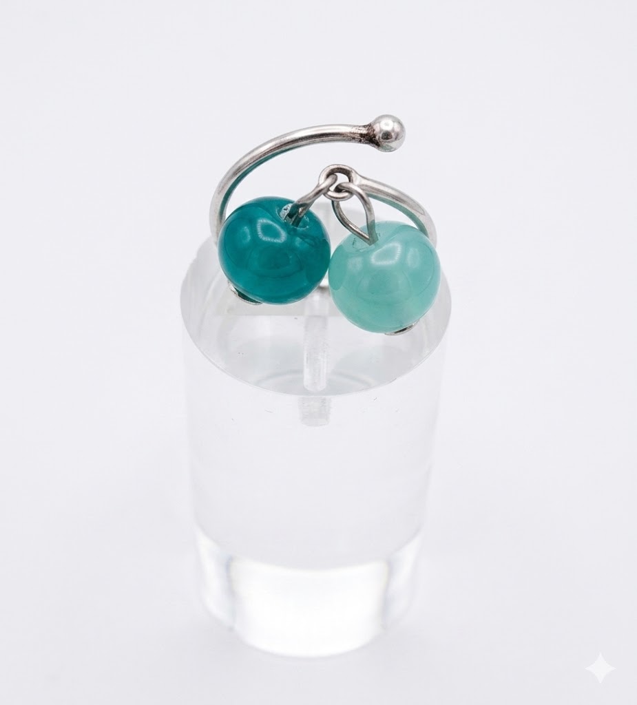 Bague "Clic-Clic" réglable en Argent 925 - Duo de Perles de Murano Vertes
