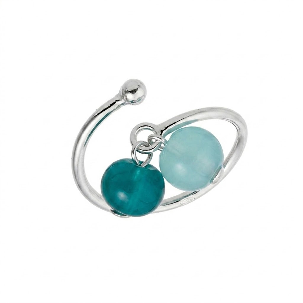 Bague "Clic-Clic" réglable en Argent 925 - Duo de Perles de Murano Vertes – Image 3