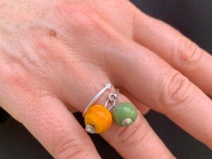 bague réglable argent925 perles murano glass kaki et moutarde