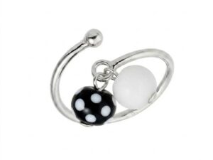 bague-reglable-argent925-perles-murano-verre-blanc-et-noir