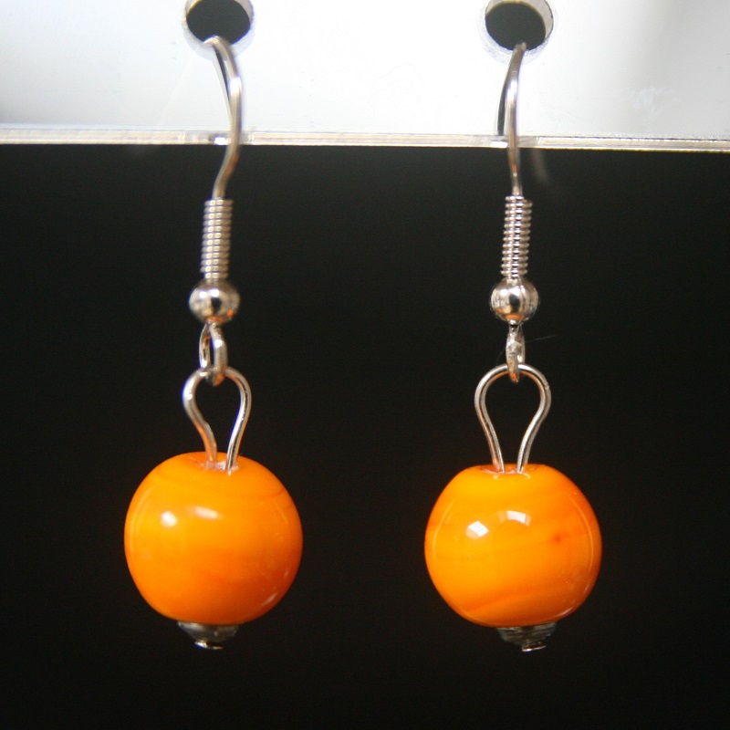 boucle oreille en verre de murano coloris orange vif