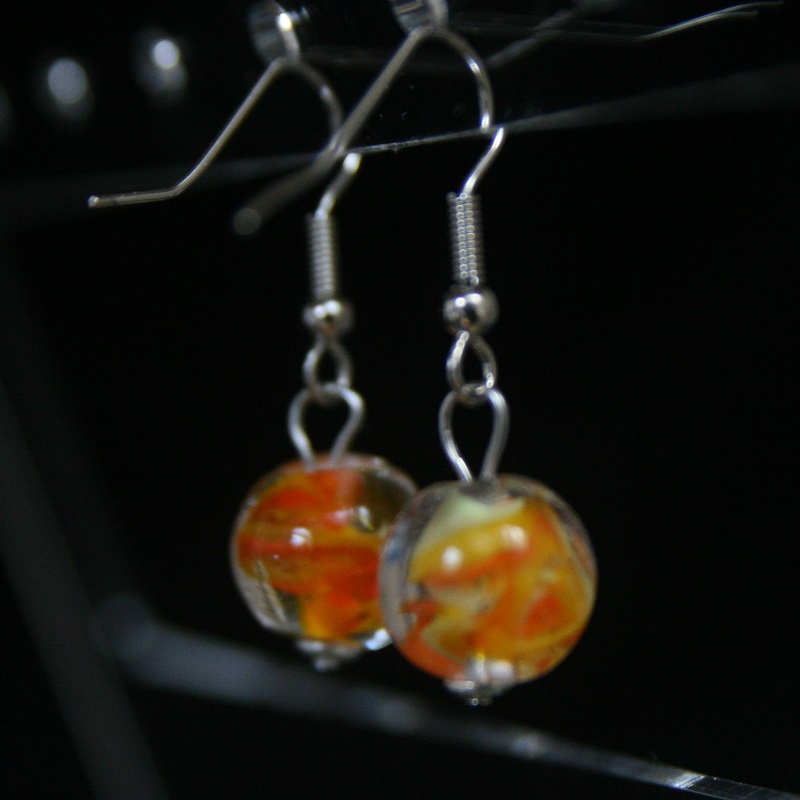 boucle oreille en verre de murano orange jaune et transparent