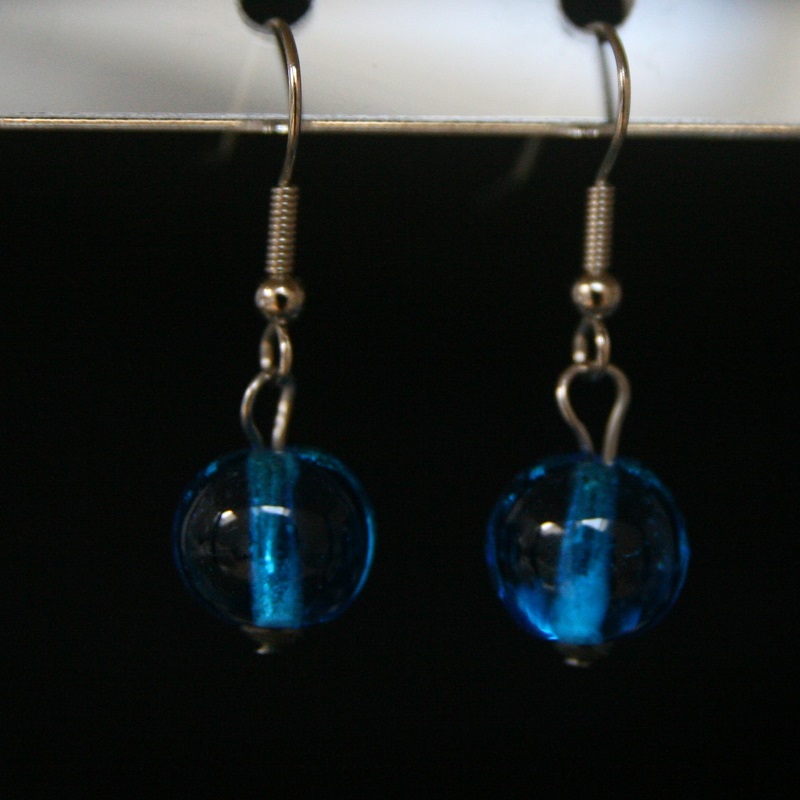 boucle oreille en verre de murano turquoise transparent