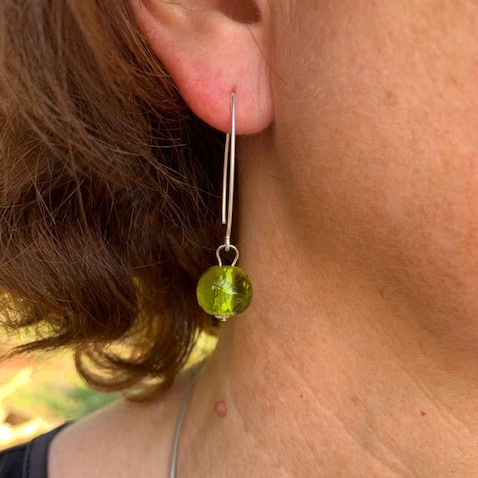 boucles d'oreille Pushi transparente verte murano
