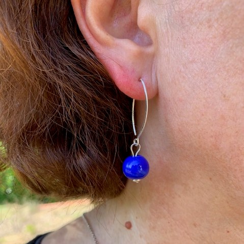 boucles d'oreilles en argent createur femme murano bleu klein