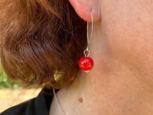 boucles d'oreilles en argent createur femme murano rouge