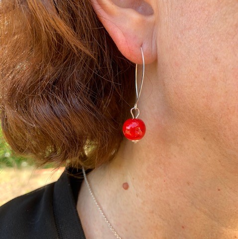 boucles d'oreilles en argent createur femme murano rouge