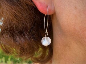 boucles d'oreilles en argent createur femme murano transparent pois blanc